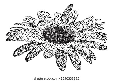 Flor de manzanilla recortada punteada para collages retro y2k de moda. Vector efecto de fotocopia texturizado Daisy Blossom