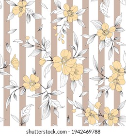 Stippling flower art - seamless vector repeat pattern