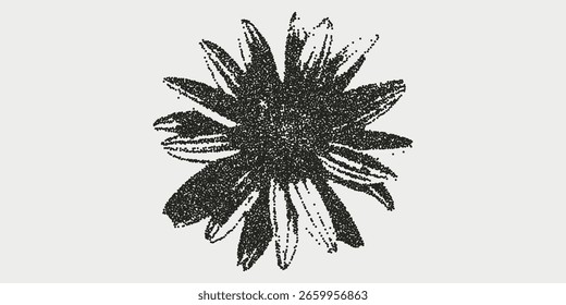 Stippling halftone collage set with flower. Photocopy stipple effect. Grungy punk aesthetic perfect for zines, posters, DIY flyers, tattoo, graphics, album art