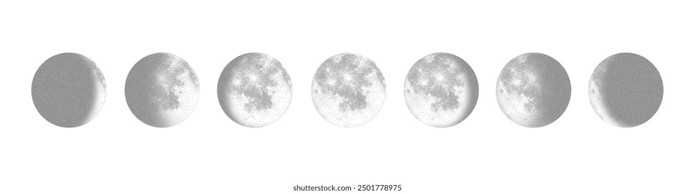 Stippling moon phases vector illustration