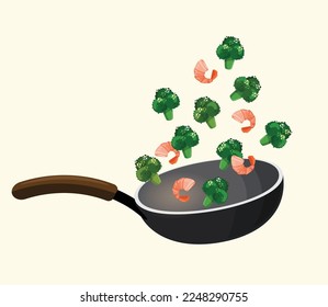 Stir fry fresh vegetables with pepper in a pan