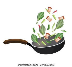 Stir fry fresh vegetables with pepper in a pan