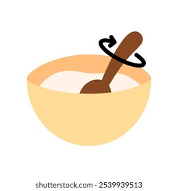 Stirring bowl icon. Mixing ingredient in the bowl with spoon. Recipe, food preparation, cooking concepts. Flat vector design isolated illustration.