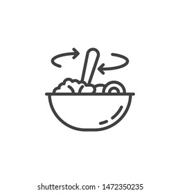 Stirring food in bowl line icon. Food preparation linear style sign for mobile concept and web design. Cooking instructions outline vector icon. Symbol, logo illustration. Vector graphics