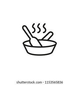 Stirring food line icon. Frying pan, dish, recipe. Culinary concept. Vector illustration can be used for topics like cooking, kitchen, dinner