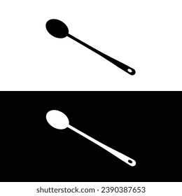 Stirring spoon Long spoon flat silhouette vector. Silhouette utensil icon. Set of black and white symbols for kitchen concept. Kitchen tools, devices, gadgets. Kitchenware