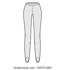 Stirrup Pants knit technical fashion illustration with low waist, rise, full length. Flat sport training, casual bottom trousers apparel template front, grey color. Women men unisex CAD mockup