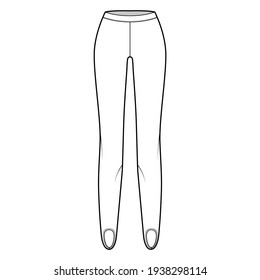 Stirrup Pants knit technical fashion illustration with low waist, rise, full length. Flat sport training, casual bottom trousers apparel template front, white color. Women  CAD mockup