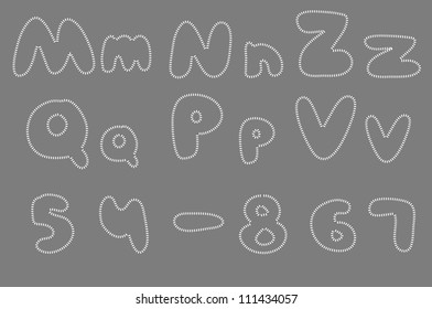 stitch alphabet, white on grey