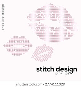 Stitch Design Pink Lips — Cross Stitch Embroidery Kiss Mouth Pattern Vector Illustration
