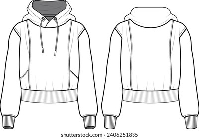 Stitch detailed hoodie technical drawing cad 