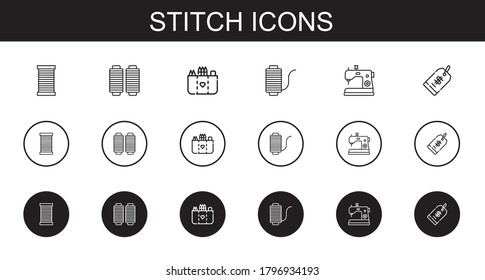 ajuste de iconos. Colección de costura con hilo, bolsillo, máquina de coser, etiqueta de precio. Iconos de puntos editables y escalables.