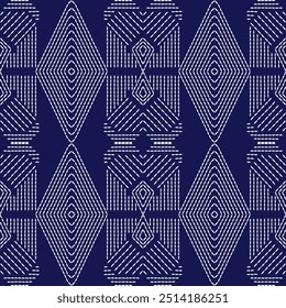  stitch Japanese embroidery Sashiko abstract seamless ornaments white line artwork indigo blue background vector design template decoration hand drawn print needle work quilt fabric geometric pattern

