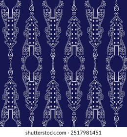 stitch Japanese embroidery Sashiko abstract seamless ornaments white line artwork indigo blue background vector design template decoration hand drawn print needle work quilt fabric geometric pattern

