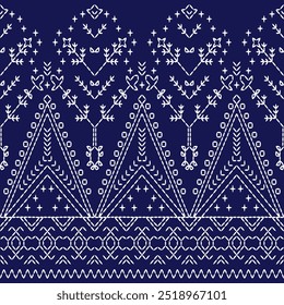 ponto bordado japonês Sashiko abstrata perfeita ornamentos branco linha artwork indigo azul fundo vetor design modelo decoração mão desenhada impressão agulha trabalho colcha tecido padrão geométrico
