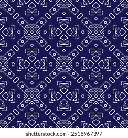 stitch Japanese embroidery Sashiko abstract seamless ornaments white line artwork indigo blue background vector design template decoration hand drawn print needle work quilt fabric geometric pattern
