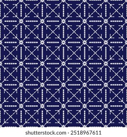 stitch Japanese embroidery Sashiko abstract seamless ornaments white line artwork indigo blue background vector design template decoration hand drawn print needle work quilt fabric geometric pattern
