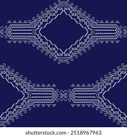 stitch Japanese embroidery Sashiko abstract seamless ornaments white line artwork indigo blue background vector design template decoration hand drawn print needle work quilt fabric geometric pattern
