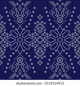 ponto bordado japonês Sashiko abstrata perfeita ornamentos branco linha artwork indigo azul fundo vetor design modelo decoração mão desenhada impressão agulha trabalho colcha tecido padrão geométrico
