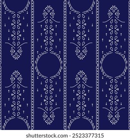 ponto bordado japonês Sashiko abstrata perfeita ornamentos branco linha artwork indigo azul fundo vetor design modelo decoração mão desenhada impressão agulha trabalho colcha tecido padrão geométrico

