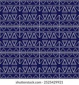  stitch Japanese embroidery Sashiko abstract seamless ornaments white line artwork indigo blue background vector design template decoration hand drawn print needle work quilt fabric geometric pattern
