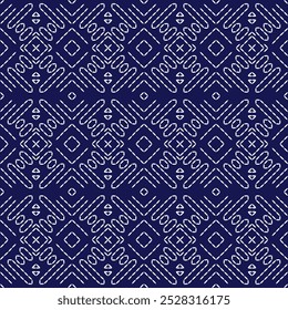  stitch Japanese embroidery Sashiko abstract seamless ornaments white line artwork indigo blue background vector design template decoration hand drawn print needle work quilt fabric geometric pattern

