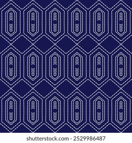 ponto bordado japonês Sashiko abstrata perfeita ornamentos branco linha artwork indigo azul fundo vetor design modelo decoração mão desenhada impressão agulha trabalho colcha tecido padrão geométrico

