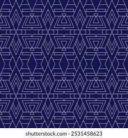 stitch Japanese embroidery Sashiko abstract seamless ornaments white line artwork indigo blue background vector design template decoration hand drawn print needle work quilt fabric geometric pattern

