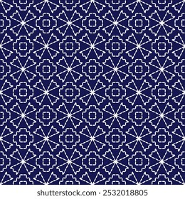 stitch Japanese embroidery Sashiko abstract seamless ornaments white line artwork indigo blue background vector design template decoration hand drawn print needle work quilt fabric geometric pattern
