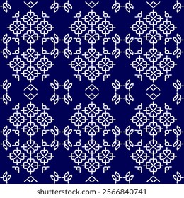 stitch japanese sashiko embroidery needlework india abstract artwork seamless geometric pattern printed background fabric wallpaper hand drawn line indigo white 

