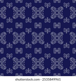 stitch Japanese Sashiko pattern embroidery abstract seamless geometric ornaments white stitch line artwork indigo blue background fashion design template decoration hand drawn print needlework quilt 
