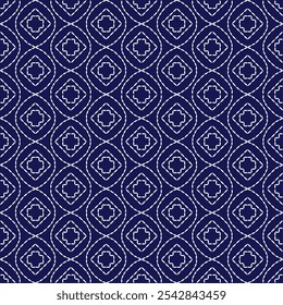 stitch Japanese Sashiko pattern embroidery abstract seamless geometric ornaments white stitch line artwork indigo blue background fashion design template decoration hand drawn printed needlework quilt