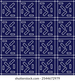 ponto japonês Sashiko padrão bordado abstrato ornamentos geométricos sem costura branco linha artwork indigo azul fundo moda design modelo decoração mão desenhada agulha impressa colcha