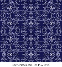 ponto japonês Sashiko padrão bordado abstrato ornamentos geométricos sem costura branco linha artwork indigo azul fundo moda design modelo decoração mão desenhada agulha impressa colcha