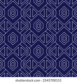 ponto japonês Sashiko padrão bordado abstrato ornamentos geométricos sem costura branco linha artwork indigo azul fundo moda design modelo decoração mão desenhada agulha impressa colcha