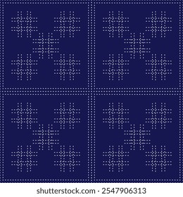 ponto japonês Sashiko padrão bordado abstrato ornamentos geométricos sem costura branco linha artwork indigo azul fundo moda design modelo decoração mão desenhada agulha impressa colcha