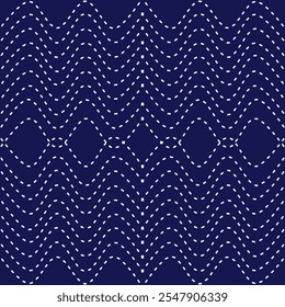 ponto japonês Sashiko padrão bordado abstrato ornamentos geométricos sem costura branco linha artwork indigo azul fundo moda design modelo decoração mão desenhada agulha impressa colcha