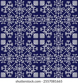 stitch Japanese Sashiko pattern embroidery abstract seamless geometric ornaments white stitch line artwork indigo blue background fashion design template decoration hand drawn printed needlework quilt