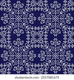 stitch Japanese Sashiko pattern embroidery abstract seamless geometric ornaments white stitch line artwork indigo blue background fashion design template decoration hand drawn printed needlework quilt