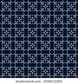 stitch Japanese Sashiko pattern embroidery abstract seamless geometric ornaments white stitch line artwork indigo blue background fashion design template decoration hand drawn printed needlework quilt