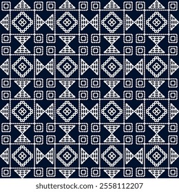 stitch Japanese Sashiko pattern embroidery abstract seamless geometric ornaments white stitch line artwork indigo blue background fashion design template decoration hand drawn printed needlework quilt