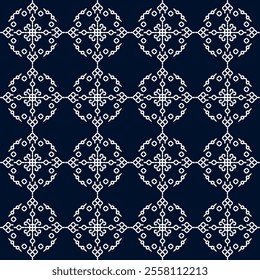 stitch Japanese Sashiko pattern embroidery abstract seamless geometric ornaments white stitch line artwork indigo blue background fashion design template decoration hand drawn printed needlework quilt