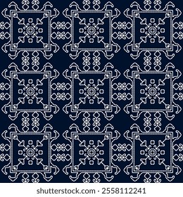 stitch Japanese Sashiko pattern embroidery abstract seamless geometric ornaments white stitch line artwork indigo blue background fashion design template decoration hand drawn printed needlework quilt