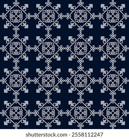 stitch Japanese Sashiko pattern embroidery abstract seamless geometric ornaments white stitch line artwork indigo blue background fashion design template decoration hand drawn printed needlework quilt