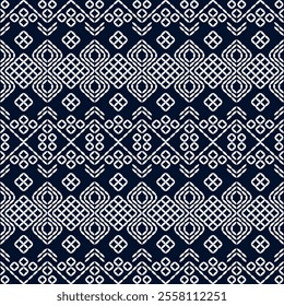 stitch Japanese Sashiko pattern embroidery abstract seamless geometric ornaments white stitch line artwork indigo blue background fashion design template decoration hand drawn printed needlework quilt