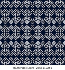 stitch Japanese Sashiko pattern embroidery abstract seamless geometric ornaments white stitch line artwork indigo blue background fashion design template decoration hand drawn printed needlework quilt