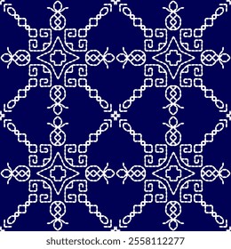 stitch Japanese Sashiko pattern embroidery abstract seamless geometric ornaments white stitch line artwork indigo blue background fashion design template decoration hand drawn printed needlework quilt