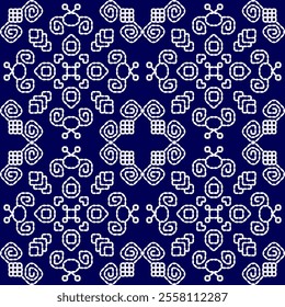 stitch Japanese Sashiko pattern embroidery abstract seamless geometric ornaments white stitch line artwork indigo blue background fashion design template decoration hand drawn printed needlework quilt