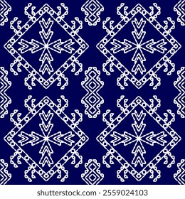 stitch Japanese Sashiko pattern embroidery abstract seamless geometric ornaments white stitch line artwork indigo blue background fashion design template decoration hand drawn printed needlework quilt