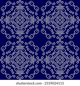 stitch Japanese Sashiko pattern embroidery abstract seamless geometric ornaments white stitch line artwork indigo blue background fashion design template decoration hand drawn printed needlework quilt